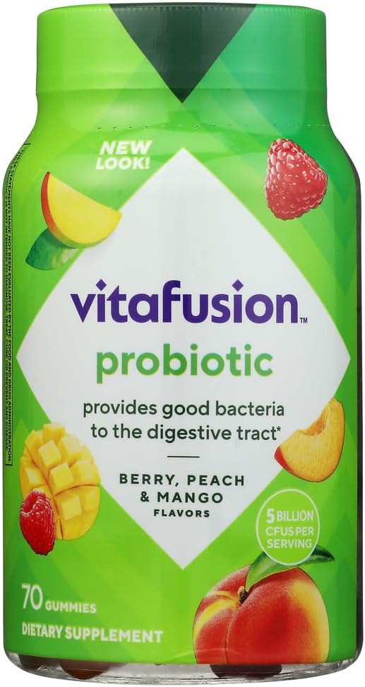 Vitafusion Probiotic Gummy Supplements, Raspberry, Peach and Mango, 70 Count - görsel 1