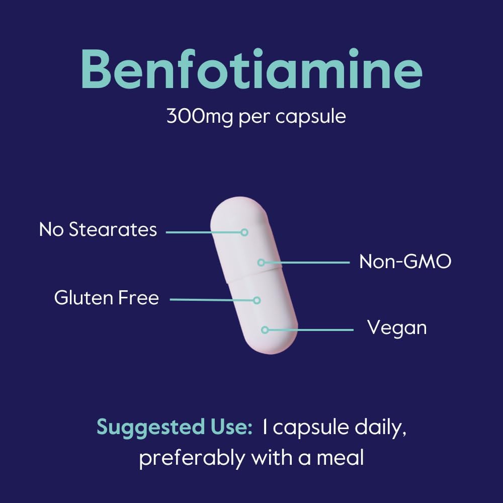 BESTVITE Benfotiamine 300mg (60 Vegetarian Capsules) – No Stearates, Vegan, Non-GMO, Gluten-free - görsel 5