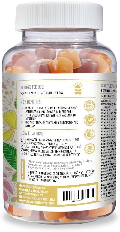Actif Prenatal Gummies with 25+ Organic Vitamins and Herbal Blend - Non-GMO, Vegetarian, 90 Count, Made in USA - görsel 2
