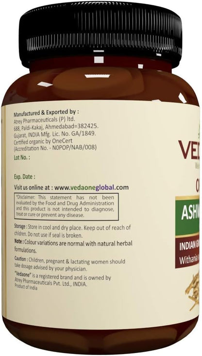 VEDAONE Organic Ashwagandha Tablets - 750mg, 60 Count