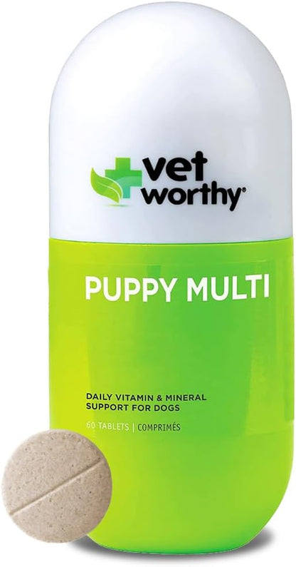 Puppy MultiVitamins - Multivitamin for Puppies to Support Optimum Health & Overall Wellbeing - Dog Supplement with Iron, Magnesium, Zinc, Vitamin A, B Vitamins - Liver Flavour, 60 Chewable Tablets