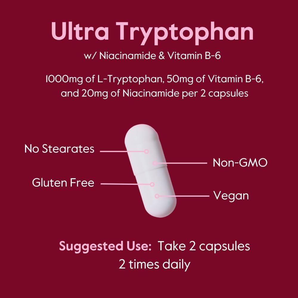 BESTVITE Ultra L-Tryptophan 500mg with B3 & B6 - 120 Vegetarian Capsules - görsel 5