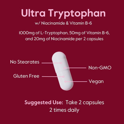 BESTVITE Ultra L-Tryptophan 500mg with B3 & B6 - 120 Vegetarian Capsules