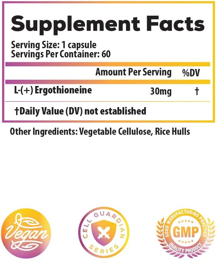 Fermentation Based L-Ergothioneine 30mg – Longevity Vitamin, Antioxidant, 60 Servings, Vegan - görsel 2
