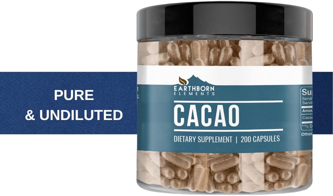 Earthborn Elements Cacao (Cocoa) 200 Capsules, Pure & Undiluted, No Additives - görsel 4