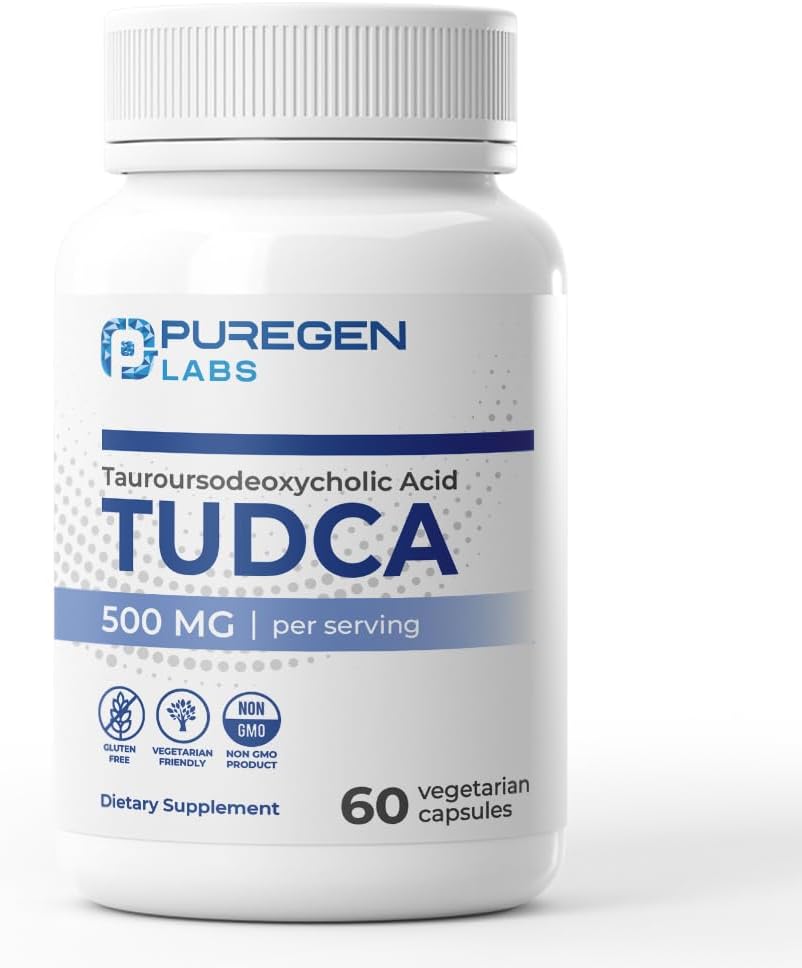 Puregen Labs TUDCA (Tauroursodeoxycholic Acid) 500mg per Serving - Bile Salts Liver Health Support - No Harmful Additives - Non-GMO - Gluten-free - 60 Vegetarian Capsules - görsel 1