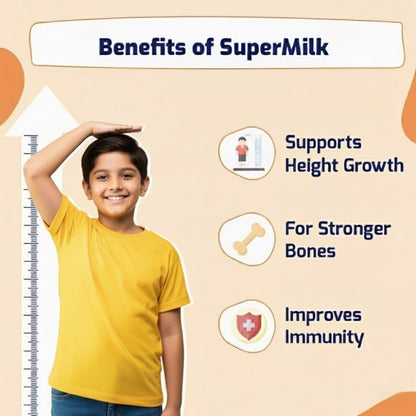 Supermilk Height+ for Boys 8-12 Years – Tailored Health Drink with Protein, Calcium, D3 & 21 Vitamins & Minerals – Double Chocolate – 400g Powder