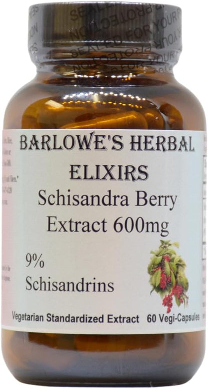 Barlowe's Herbal Elixirs Schisandra Berry Extract - 9% Schisandrins, 600mg, 60 Vegetable Capsules