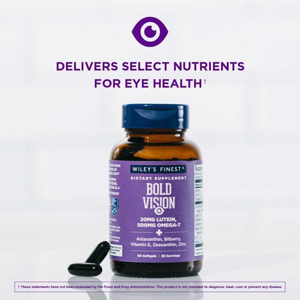 Wiley's Finest Wild Alaskan Fish Oil Bold Vision - Eye Health Food Supplement with Lutein and Omega-7 - 60 Softgels - görsel 2
