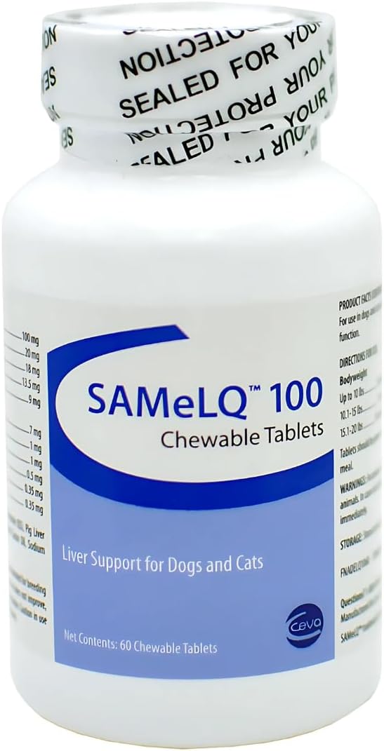 SAMeLQ 100 Chewable Tablets for Dogs and Cats - Liver Support Supplement with SAMe & Antioxidants, 100 mg, 60 Tablets - görsel 1