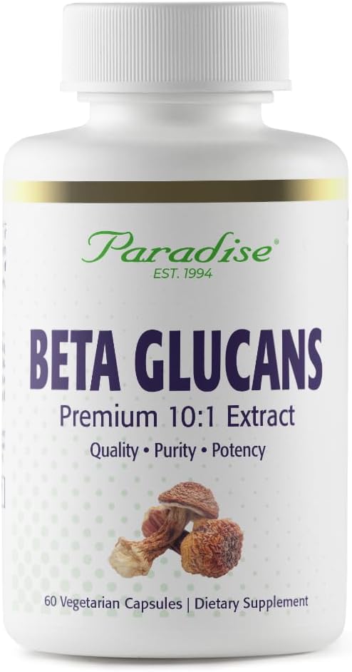 Paradise Herbs Beta Glucans, from Yeast-Free Agaricus Mushrooms, Vegan, Non-GMO, Gluten-Free, 60 Vegetarian Capsules - görsel 1