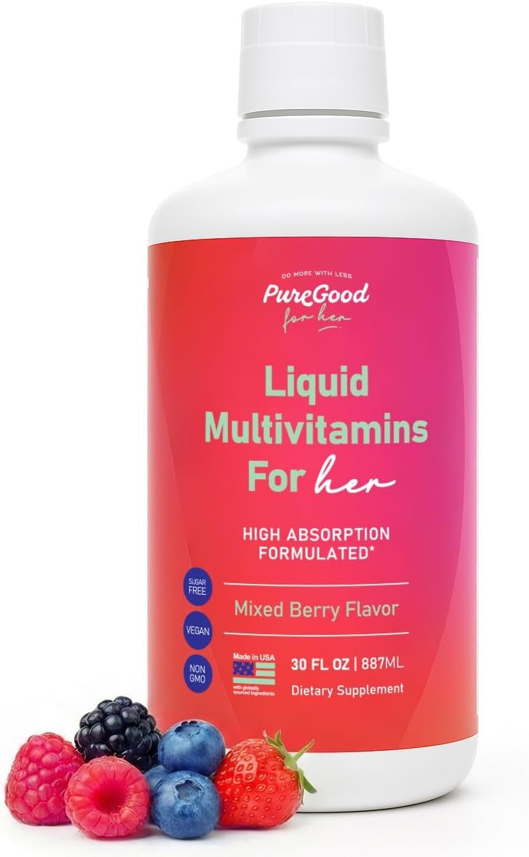 PureGood Liquid Multivitamin for Women | Methylated B12, Folate, Biotin & Saffron | Omega-3 6 7 9 | Energy, Mood & Hormone Balance Support | Iron Free | Sugar Free | 887 ml - görsel 1