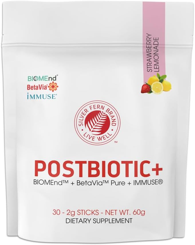 Silver Fern Brand Postbiotic+ Strawberry Lemonade Powder – Postbiotic Supplement with BIOMend™, BetaVia™, and Immuse® – Supports Digestive System and Overall Wellbeing – 30 Stick Packs - görsel 1