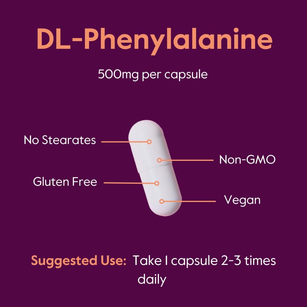 BESTVITE DL-Phenylalanine 500mg, 240 Vegetarian Capsules (2-Pack) - görsel 4