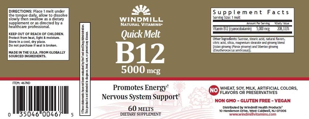 Windmill Quick Melt Vitamin B12 5000 mcg Food Supplement, 60 Tablets - görsel 2