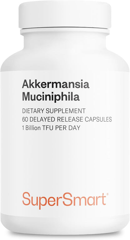 Supersmart Akkermansia Muciniphila 1 Billion TFU per Day - Pasteurised Probiotic - Enhanced Absorption - Postbiotic Supplement - Non-GM & Gluten-free - 60 Delayed Release Capsules