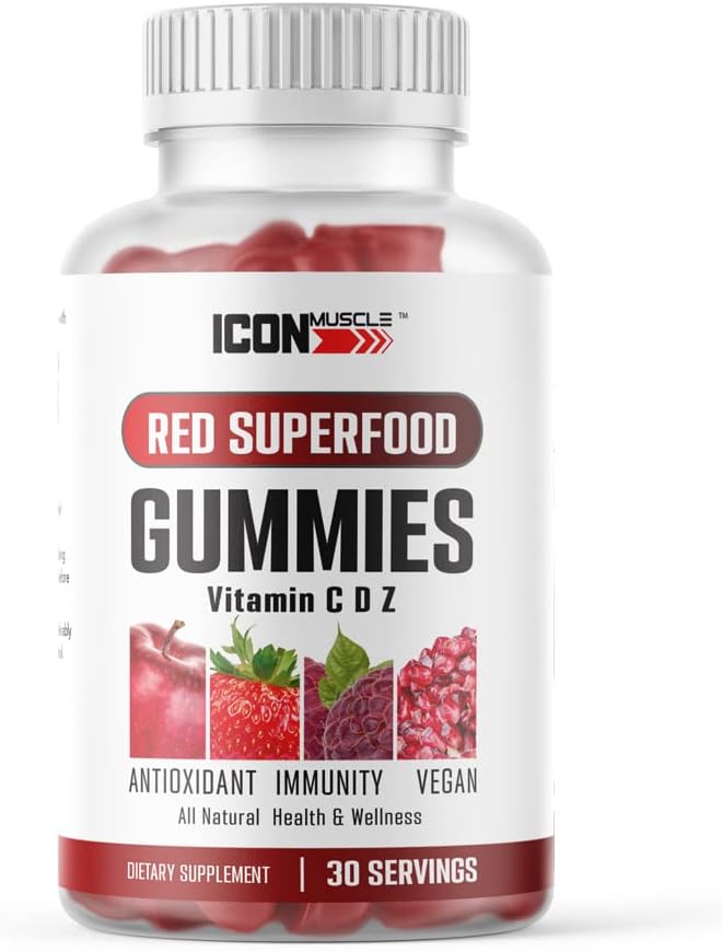 Icon Muscle Red & Green Superfood Gummies - Superfoods with Vitamins C, D, Zinc for Immunity Support - Vegan - 30 Servings - görsel 3