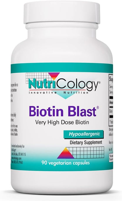 NutriCology Biotin Blast - 100 mg Biotin Food Supplement for Hair, Skin and Nails - 90 Vegetarian Capsules