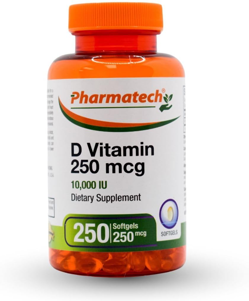 PHARMATECH Vitamin D3 10000 IU (250 mcg) High Potency Food Supplement, 250 Softgels - görsel 1
