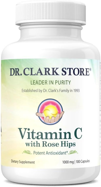 Dr. Clark Vitamin C with Rose Hips Supplement – 1000mg, 100 Gelatine Capsules