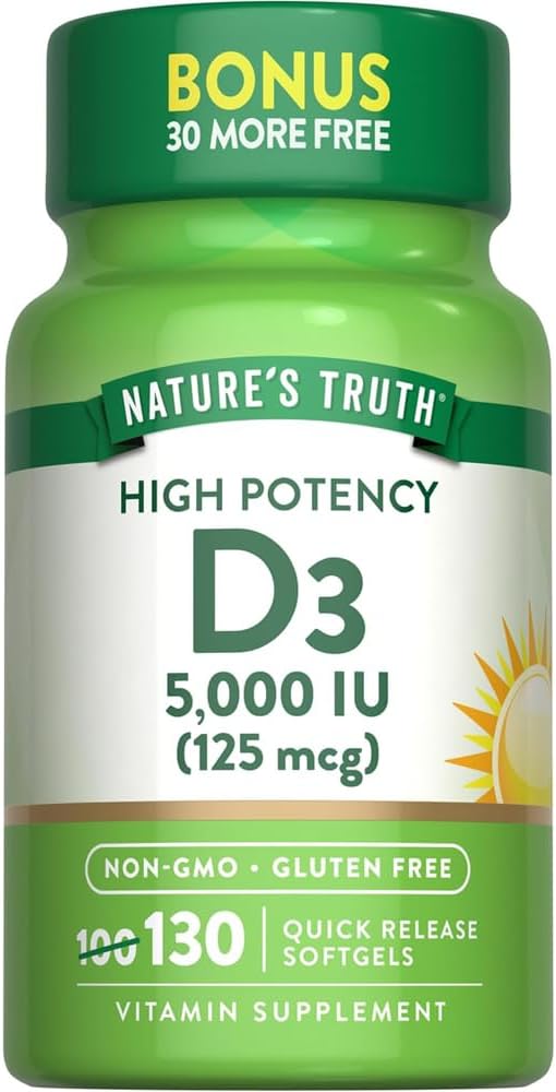 Nature's Truth D3 5000 IU Softgels, 130 Count - görsel 1