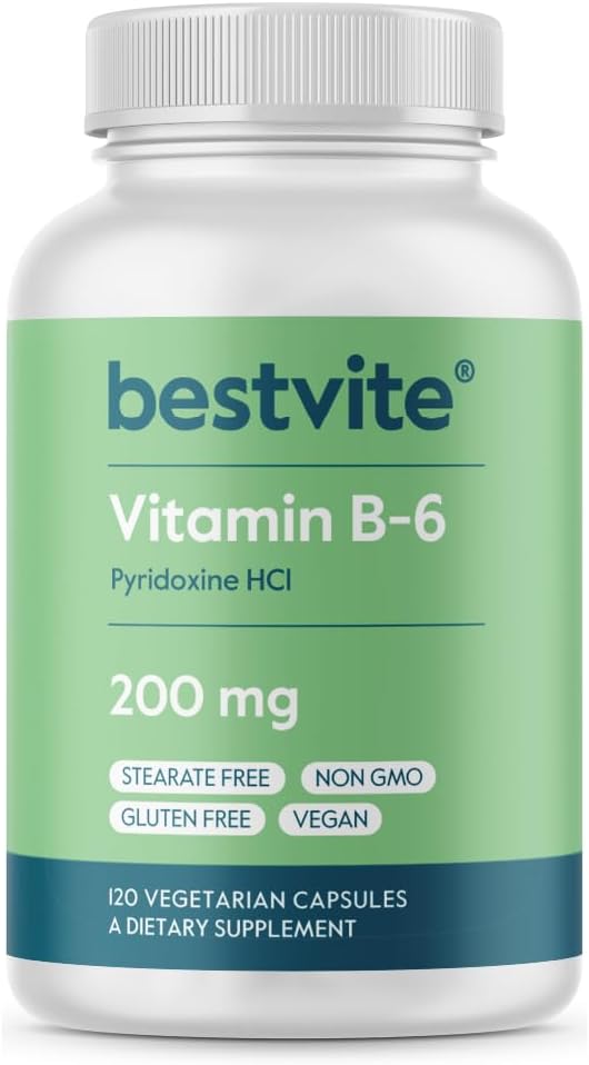 BESTVITE Vitamin B-6 200mg - 240 Vegetarian Capsules (2-Pack) - No Stearates - No Flow Agents - görsel 8