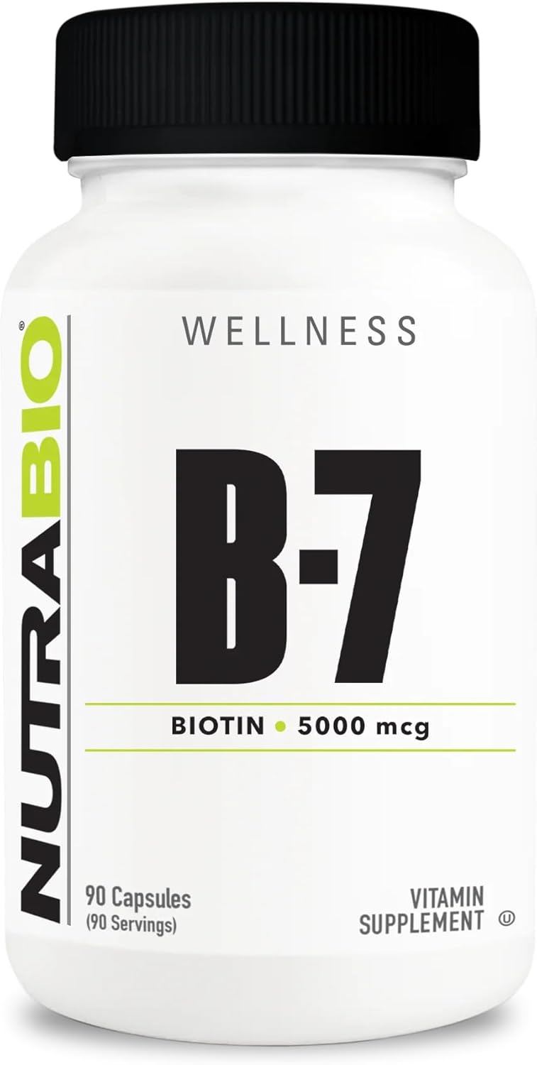 NutraBio Biotin (Vitamin B7) Supplement, 5000mcg – 90 Vegetable Capsules - görsel 1