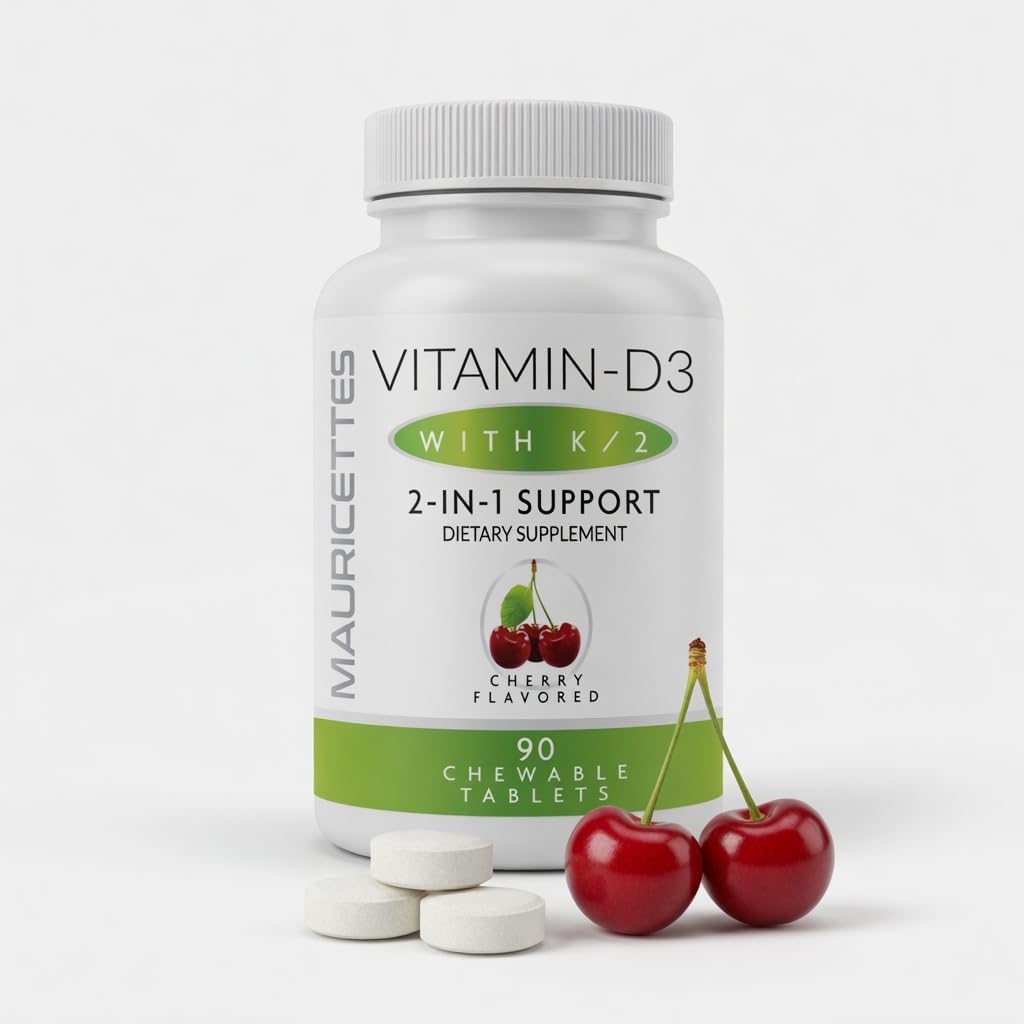 Mauricettes Chewable Vitamin D3 + K2 (MK-7) - Cherry Flavour - 2,000 IU, 90 Tablets - görsel 1