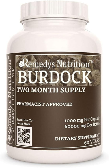 Remedy's Nutrition Burdock Root - 1000mg, 60 Vegan Capsules with Quercetin & Vitamin C