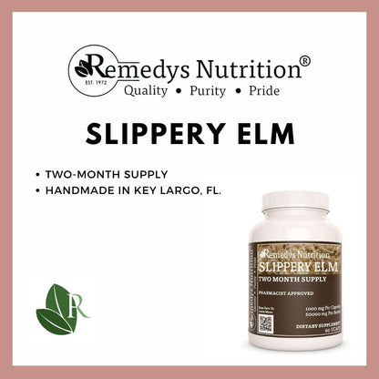 Remedy's Nutrition Slippery Elm Bark | 1,000 mg, 60 Vegan Capsules