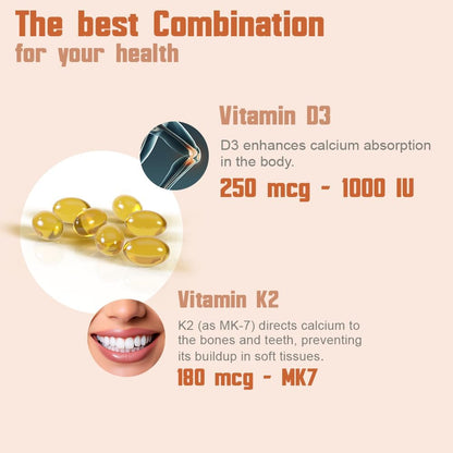 Health Dose Vitamin D3 10,000 IU + K2 (MK7) Food Supplement, 180 Softgels