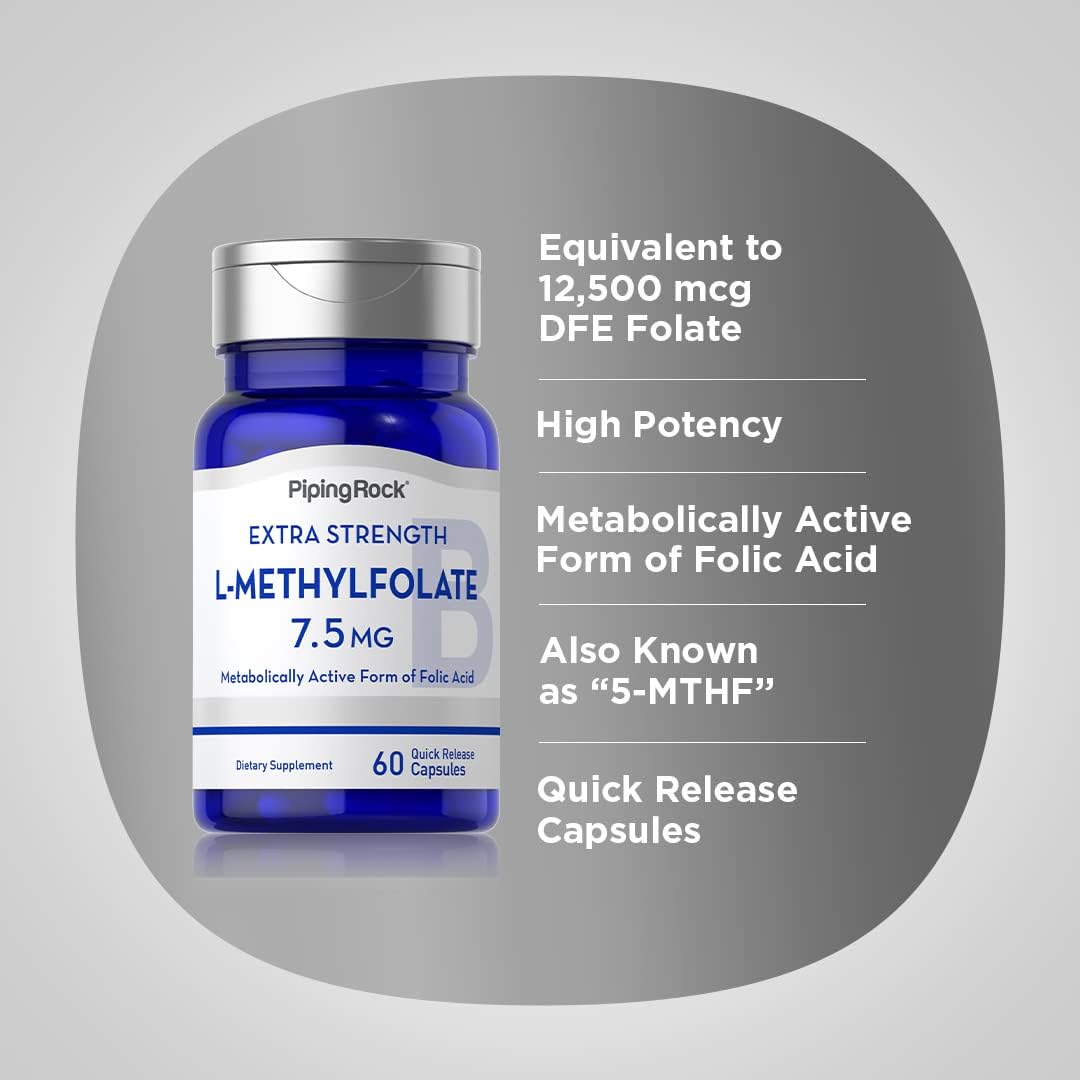 Piping Rock L-Methylfolate 7.5 mg | 60 Capsules | Extra Strength Supplement | Active Folate | Non-GMO, Gluten-free - görsel 3