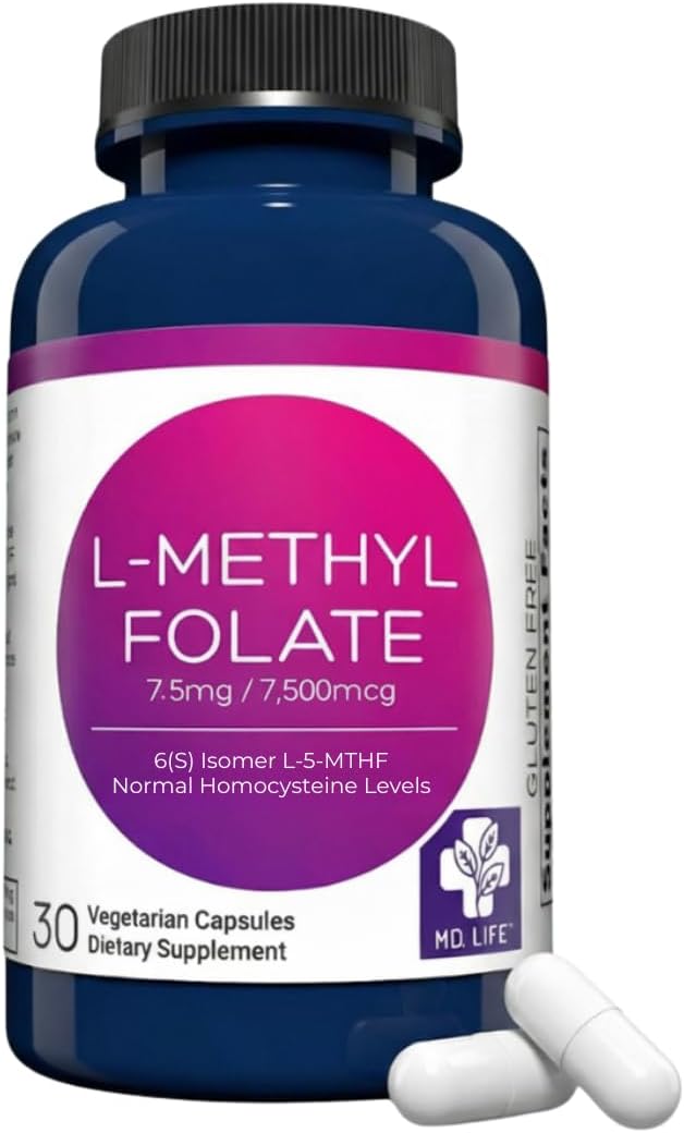 MD Life L-Methylfolate 7.5 mg Supplement - Active Folate with Essential Amino Acids - 30 Capsules - görsel 1
