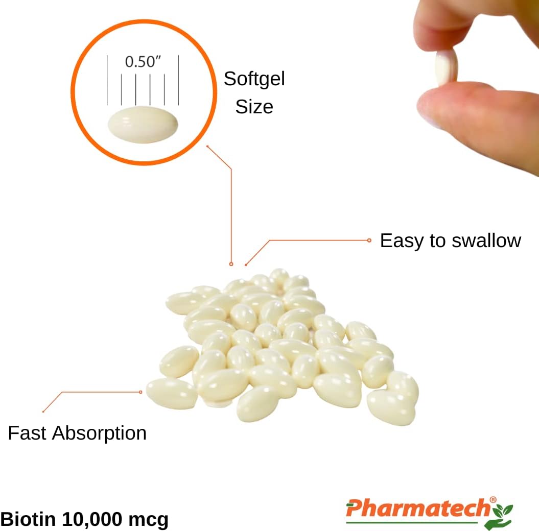 PHARMATECH Biotin 10000mcg Food Supplement for Hair, Skin & Nails - 120 Softgels - görsel 4