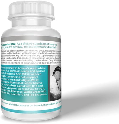Richardson Nutritional Centre B15 Complete Extra Strength, Pangamic Acid, with TMG, DMG 500mg 90 Capsules - Supports Healthy Oxygen & Energy Levels