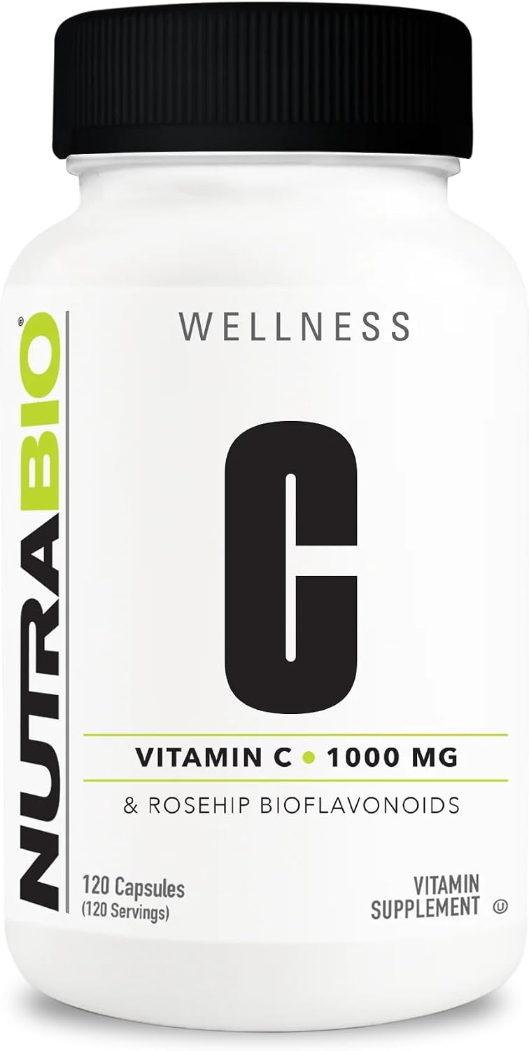 NutraBio Vitamin C with Rose Hips – High Potency 1000mg – 120 Capsules - görsel 1