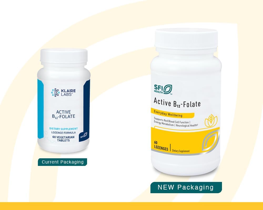 Klaire Labs SFI Health Active B12 - Folate Supplement - Dissolvable Lozenge with Methyl Folate & Vitamin B12 Methylcobalamin (60 Count) - görsel 2