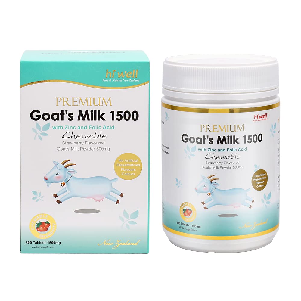 Hi Well Premium Goat's Milk 1500mg Chewable Tablets - Strawberry, 300 Tablets - görsel 1