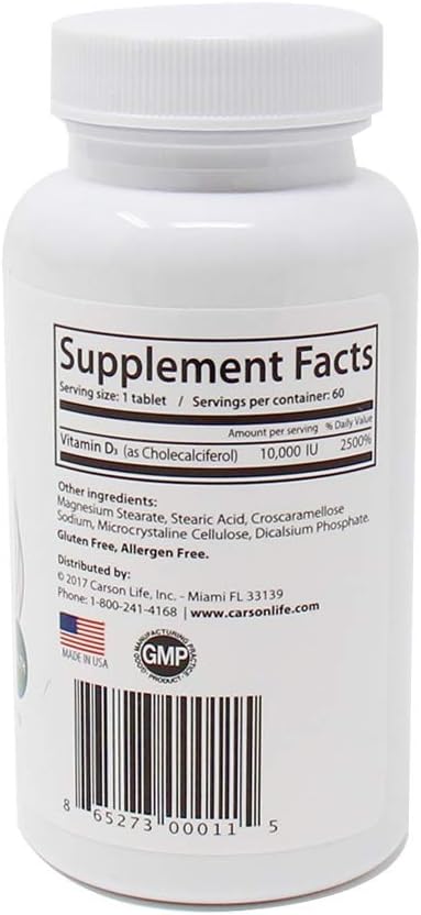 Carson Life Vitamin D 10,000 IU Tablets - 60 Tablets
