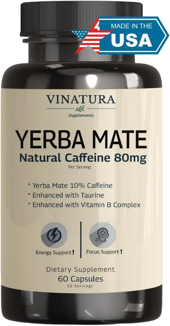 Yerba Mate 1400mg - Natural Caffeine & Energy Supplement with Taurine and Vitamin B Complex - 60 Capsules - görsel 1