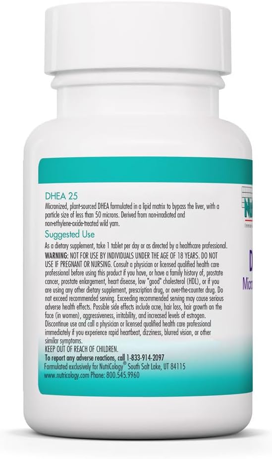 NutriCology DHEA 25 mg – Micronized Lipid Matrix Tablets (60 Tablets) - görsel 3