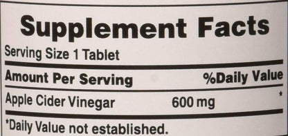 Puritan's Pride Apple Cider Vinegar 600 mg, Vegetarian Food Supplement, 200 Tablets