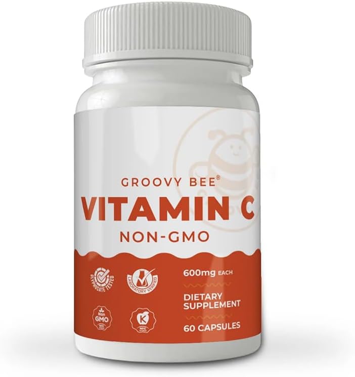 GROOVY BEE Non-GMO Vitamin C (600 mg, 60 Capsules) - görsel 1
