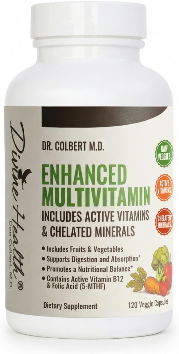 Dr. Colbert, MD Enhanced Multivitamin Plus Chelated Minerals - Active B Vitamins, MTHF, Fruits & Vegetables - 120ct - görsel 1
