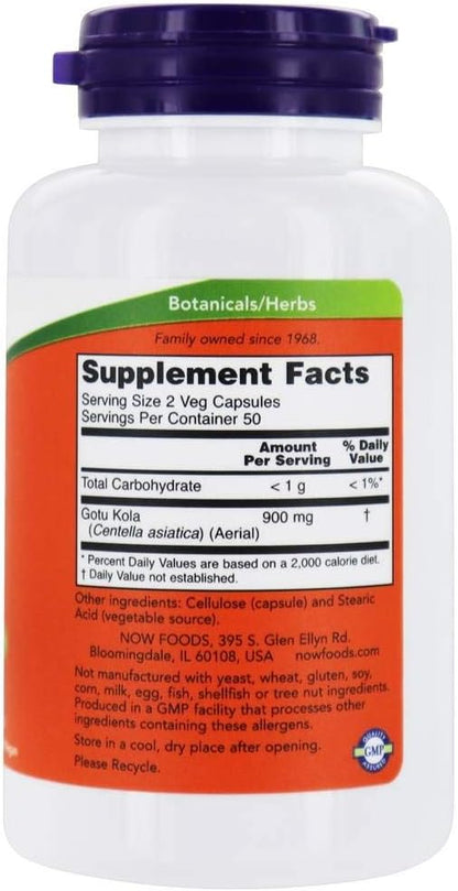 NOW Foods Gotu Kola - 450 mg, 100 Vegetarian Capsules (Pack of 2)