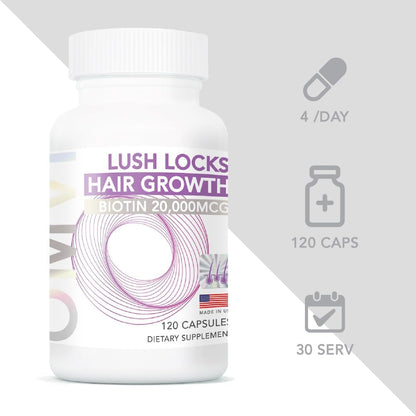 Omvi Formulae, Hair Supplement with Biotin 20,000mcg, Collagen, Keratin, Vitamin A, C, D3 & B12, for Stronger-Looking Hair, Skin and Nails, Non-GM, Gluten-free, 120 Capsules
