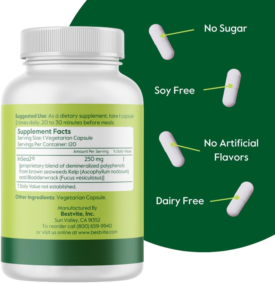 BESTVITE InSea2 250mg - Clinically Researched Blend of Kelp & Bladderwrack - No Stearates - Vegan - Non-GMO - Gluten-free - görsel 2