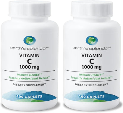 Earth's Splendor Vitamin C 1000 mg Supplement for Men & Women, Immune Support, Antioxidant Health - 2 Pack