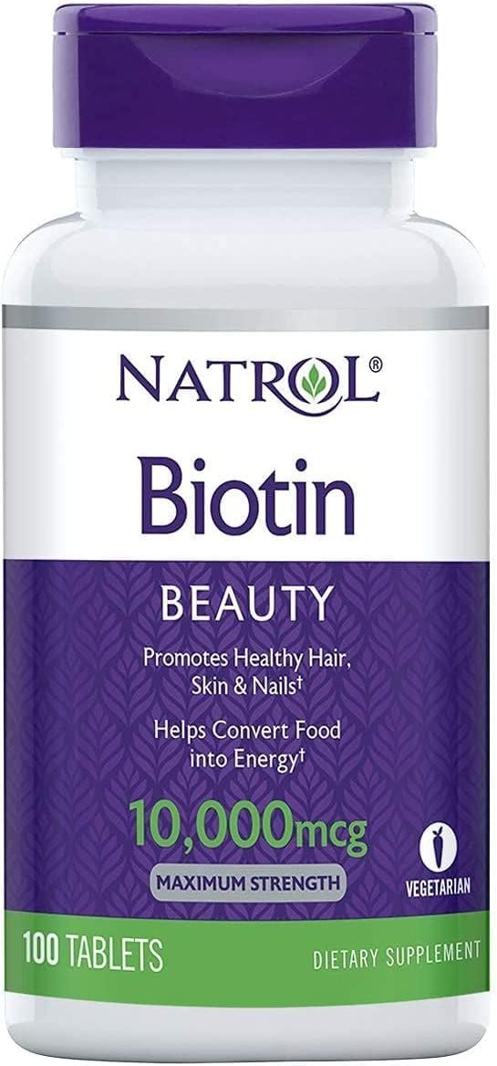 Natrol Biotin, Maximum Strength, 10,000 mcg Tablets, 100 Tablets (Pack of 4) - görsel 1