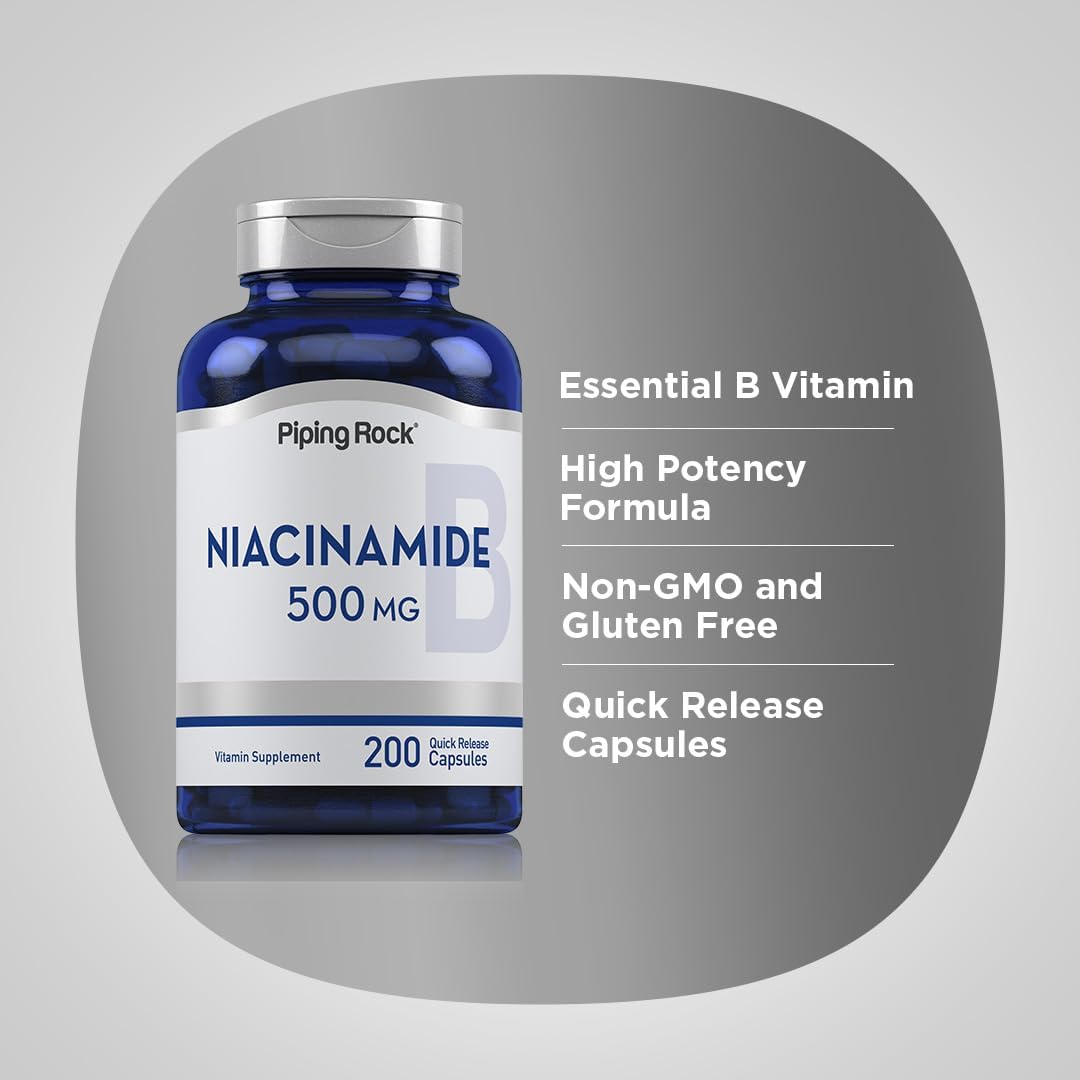 Piping Rock Niacinamide 500mg | 200 Capsules | Vitamin B3 Supplement - görsel 4